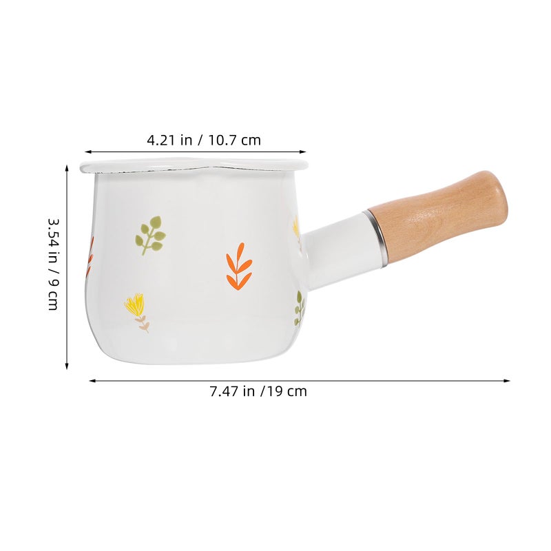 Mini Enamel Milk Pot Small Saucepan Heat Resistant Stovetop White Floral Design - Image 3
