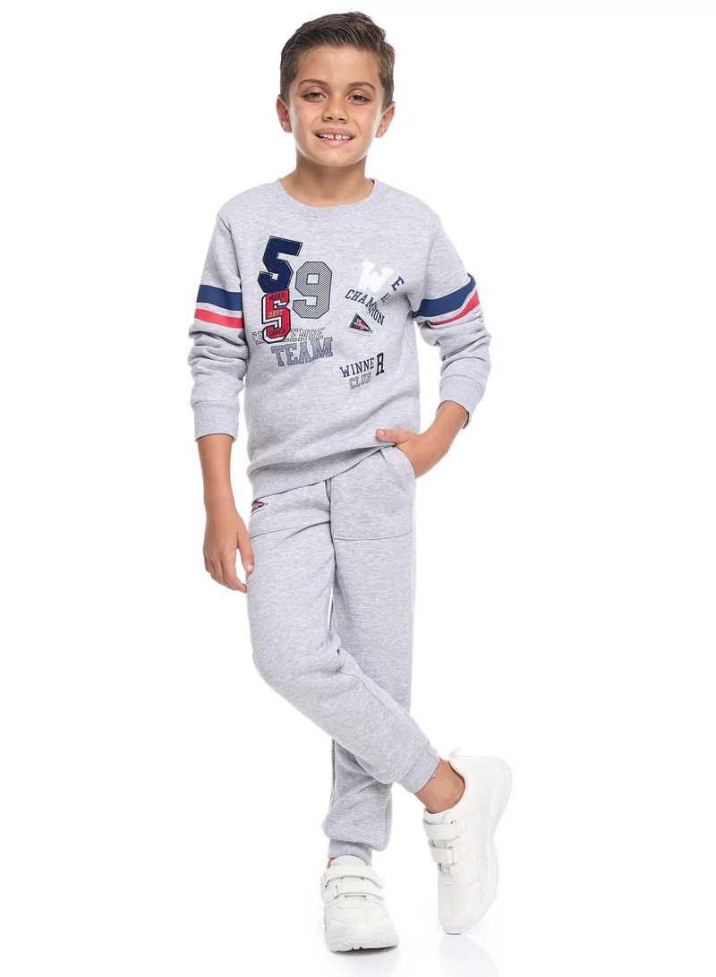 victor and jane Boys Team Print Fleece Co-ord Set - Grey Sweatshirt &amp; Joggers