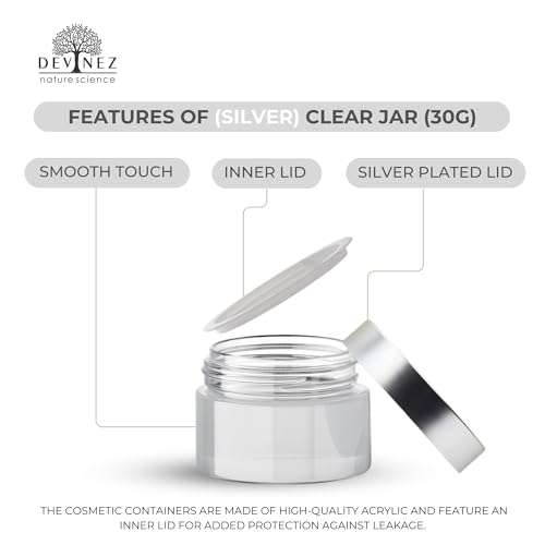 Devinez Multipurpose (Pack of 6) Round Clear Glass Cosmetic Jars,30gm with Inner Liners and Silver Lids, Travel Jars, Refillable for Makeup, Cream, Lotion, Sugar Scrubs, Eye Shadow Paint, Jewelry - Image 3