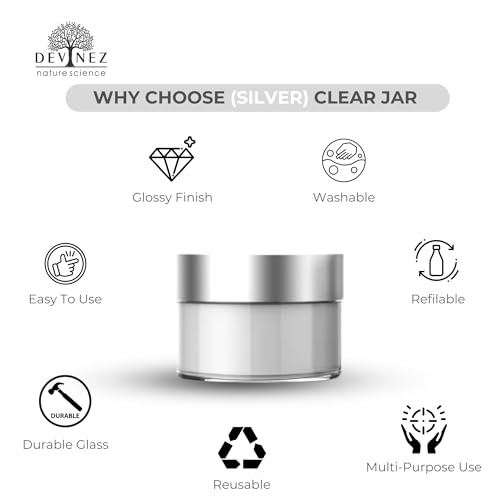 Devinez Multipurpose (Pack of 6) Round Clear Glass Cosmetic Jars,30gm with Inner Liners and Silver Lids, Travel Jars, Refillable for Makeup, Cream, Lotion, Sugar Scrubs, Eye Shadow Paint, Jewelry - Image 4