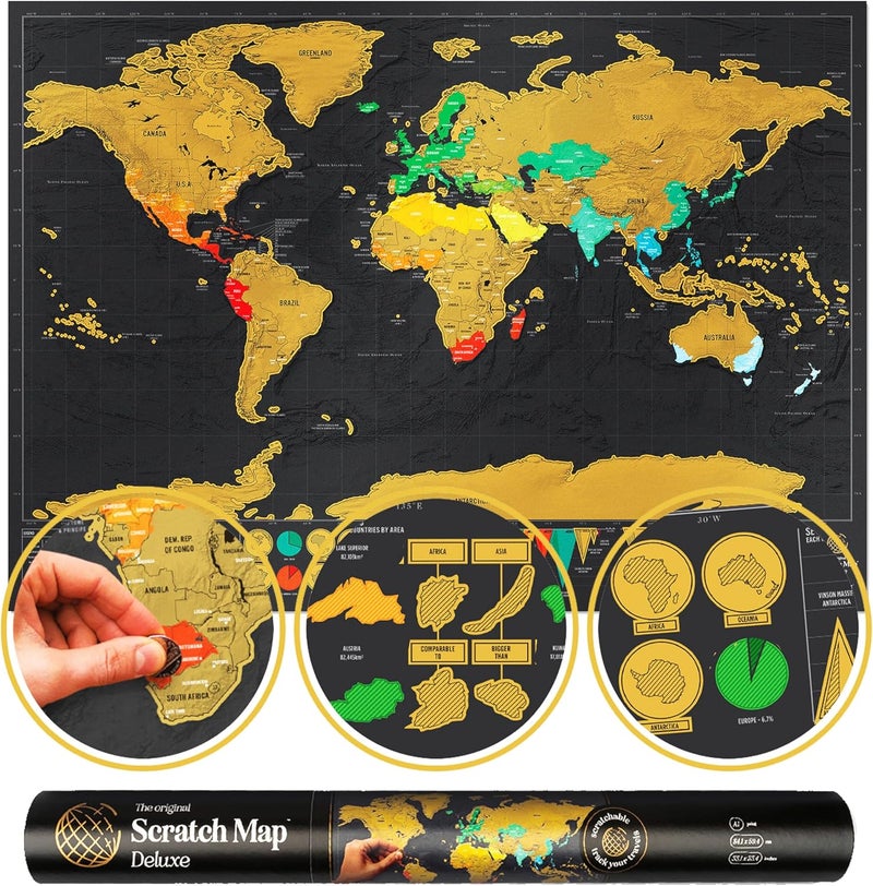 Luckies of London Scratch Map Deluxe - World Map Wall Art Poster, Travel Gifts, Atlas Wall Decor for Room, Large - Image 1