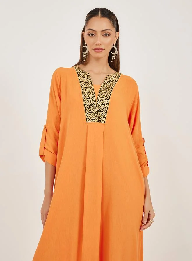 Styli Embroidered V Neck A-Line Jalabyia