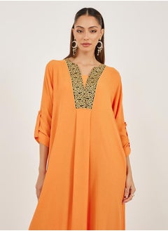Styli Embroidered V Neck A-Line Jalabyia  - Image 3