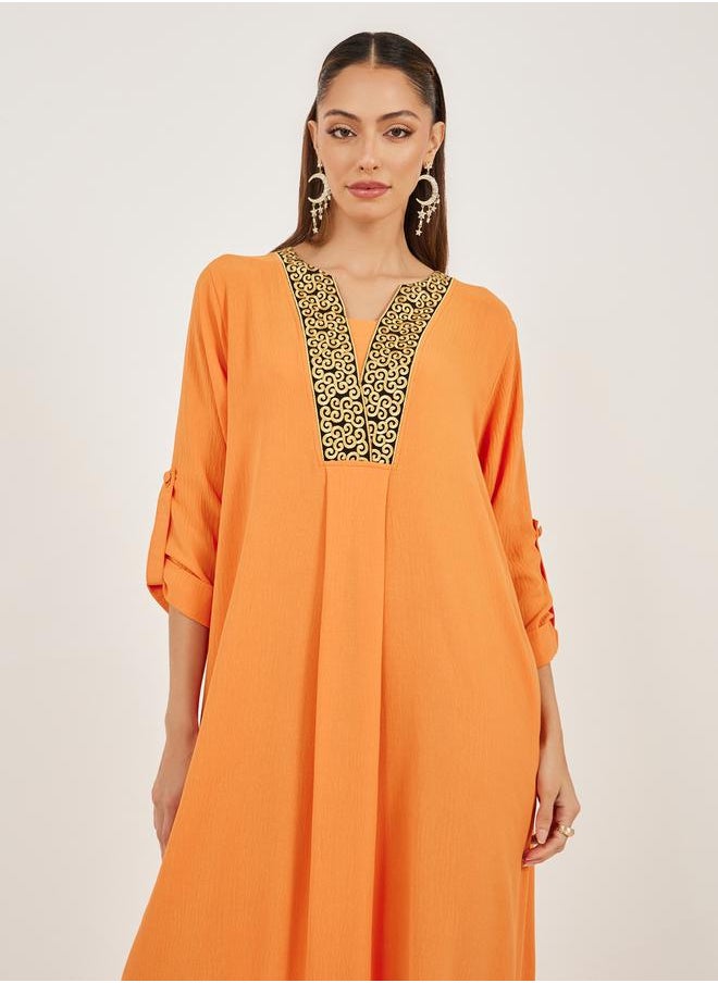 Styli - Embroidered V Neck A-Line Jalabyia - Image 1