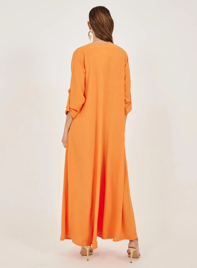 Styli Embroidered V Neck A-Line Jalabyia