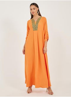 Styli Embroidered V Neck A-Line Jalabyia  - Image 2