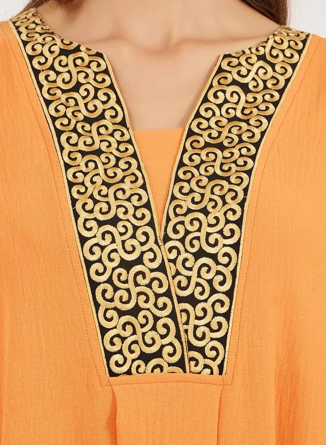 Styli Embroidered V Neck A-Line Jalabyia