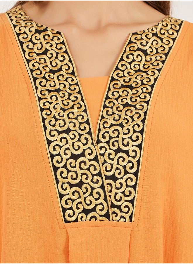 Styli - Embroidered V Neck A-Line Jalabyia - Image 1