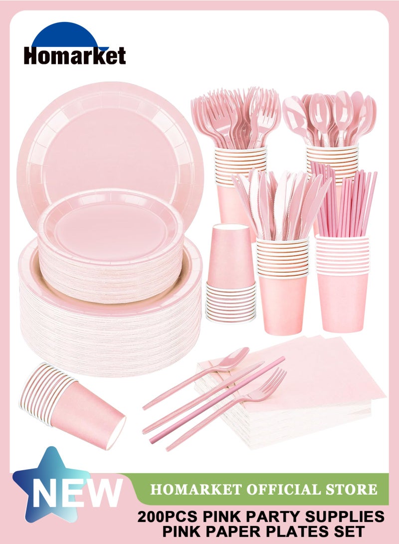 HomarKet 200 Pcs Disposable Paper Plates and Napkins,25 Guest Party Supplies Dinnerware Set Include Scalloped Plates Paper Napkin Cup Straw Plastic Spoon Fork Knive for Party,Wedding, - Image 1