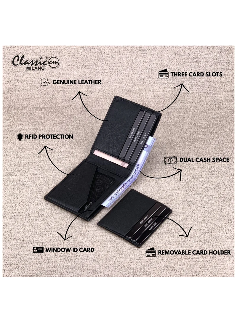 Classic Milano Black (CNH-11) Classic Milano Genuine Leather Wallet for Men – Slim Bifold Men’s Wallet with RFID Blocking, Multiple Card Slots – Stylish Mens Purse Wallets Gift for Husband, Father for Men | Best Price UAE