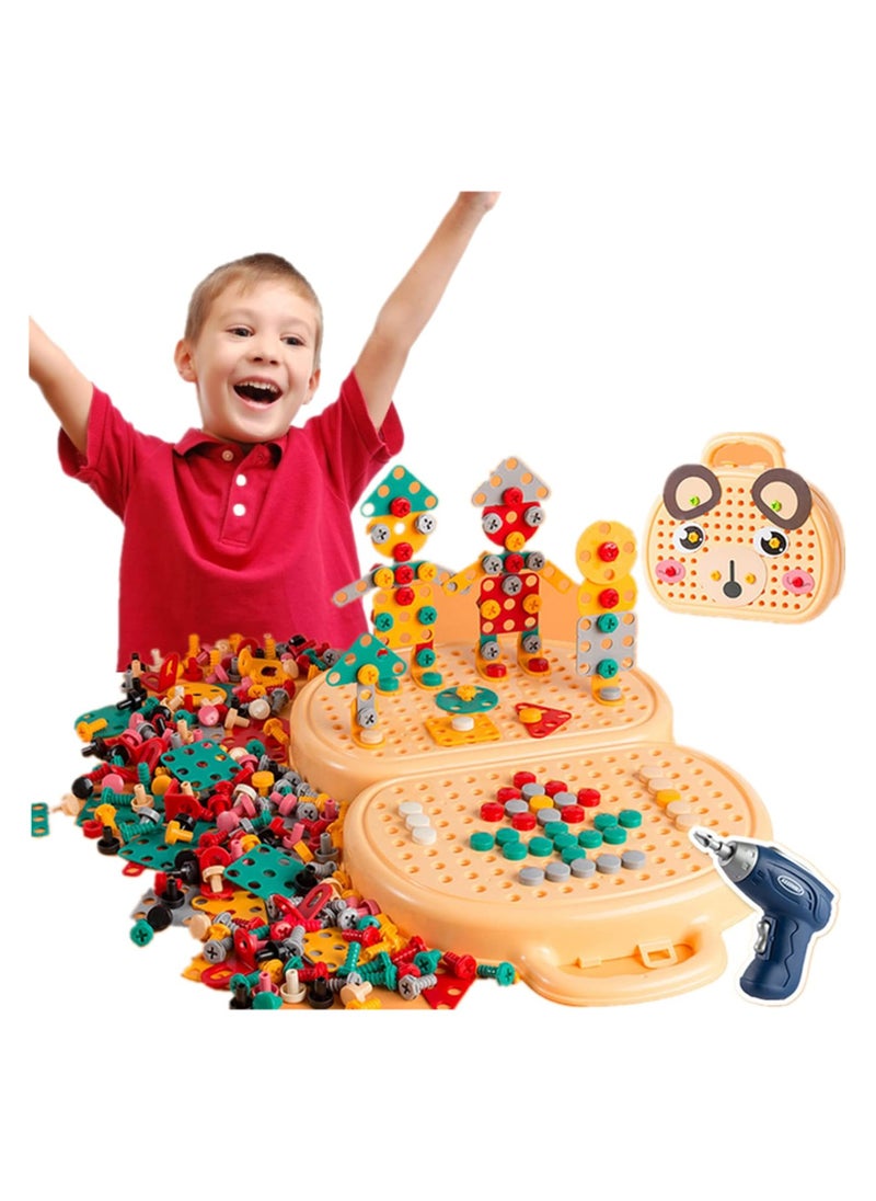 Generic Kids Drill Toy Set, 204 Pcs Kids Drill Set Stem Learning Toys for 4-8 Year Old Boys Girls,Construction Engineering Building Block Games with Toy Drill & Screw Driver Tool Set (Yellow Puppy)  - Image 1