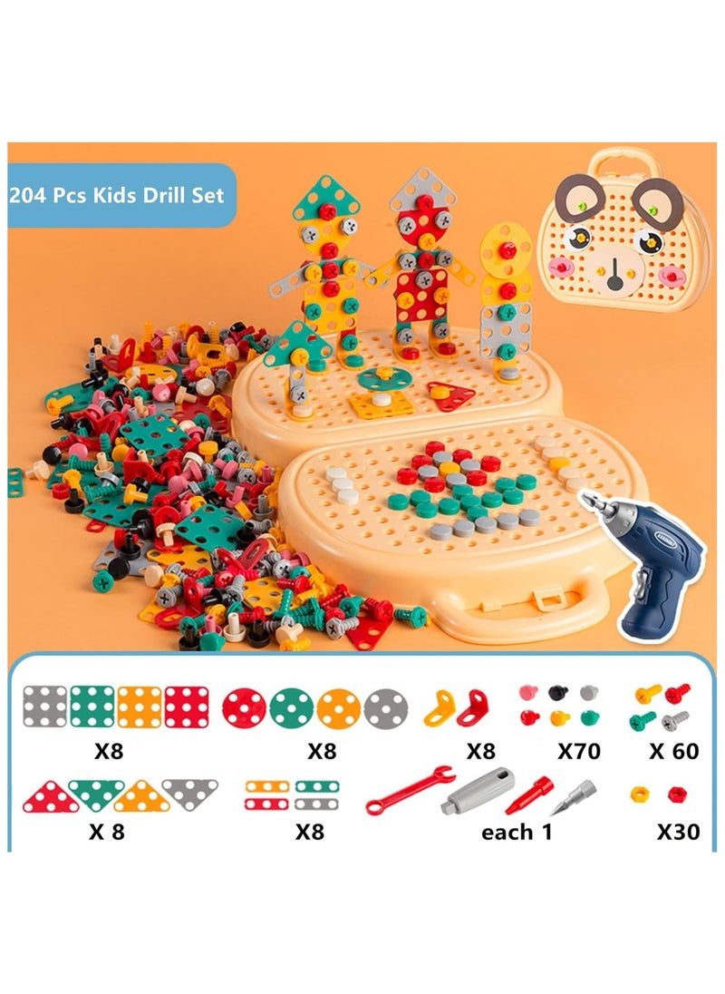Generic Kids Drill Toy Set, 204 Pcs Kids Drill Set Stem Learning Toys for 4-8 Year Old Boys Girls,Construction Engineering Building Block Games with Toy Drill & Screw Driver Tool Set (Yellow Puppy)  - Image 2