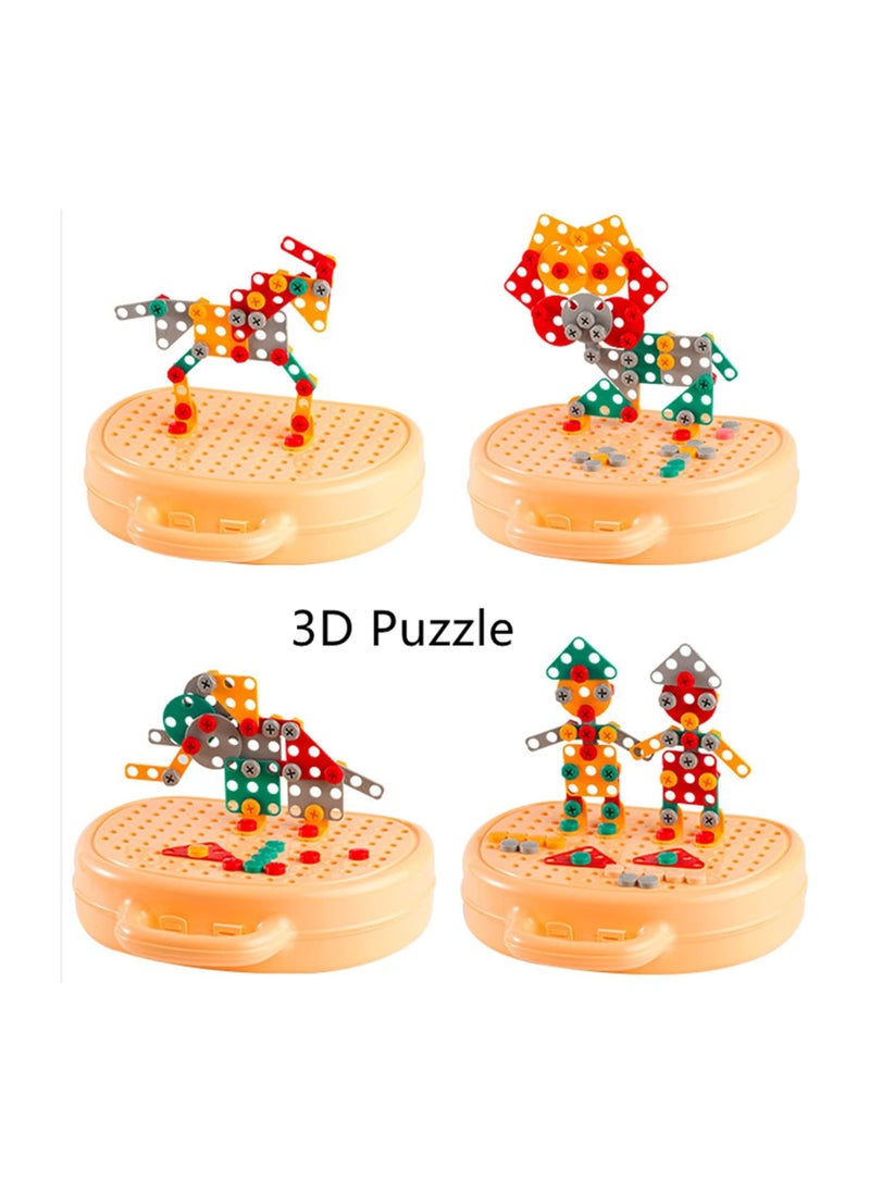 Generic Kids Drill Toy Set, 204 Pcs Kids Drill Set Stem Learning Toys for 4-8 Year Old Boys Girls,Construction Engineering Building Block Games with Toy Drill & Screw Driver Tool Set (Yellow Puppy)  - Image 4