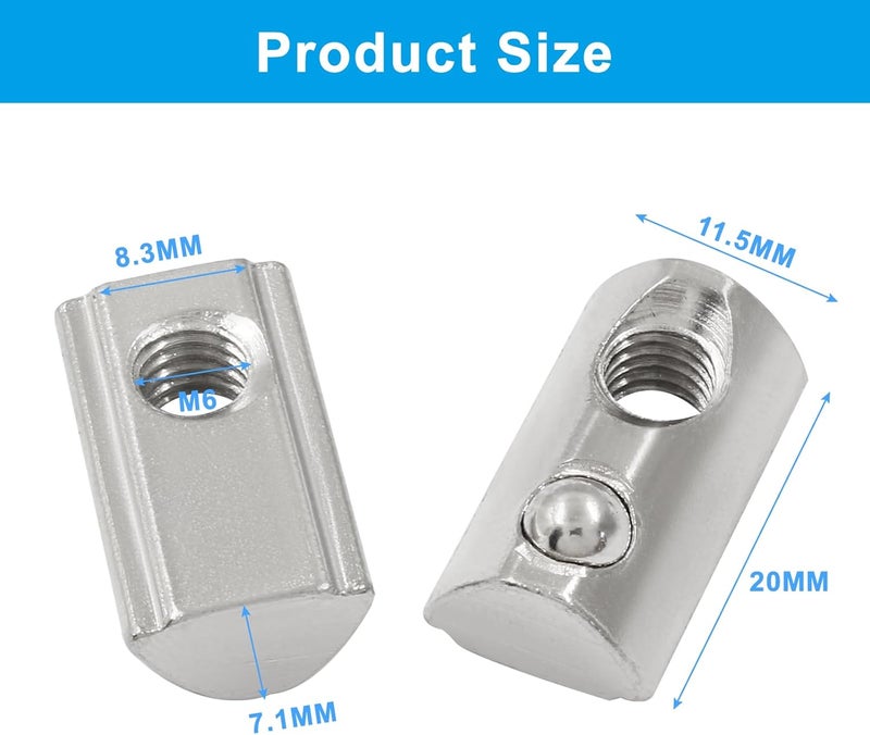 Hitefu 50PCS Roll in Spring T Nuts, 3030 Series M6 Half Round T Slot Nut - Image 5