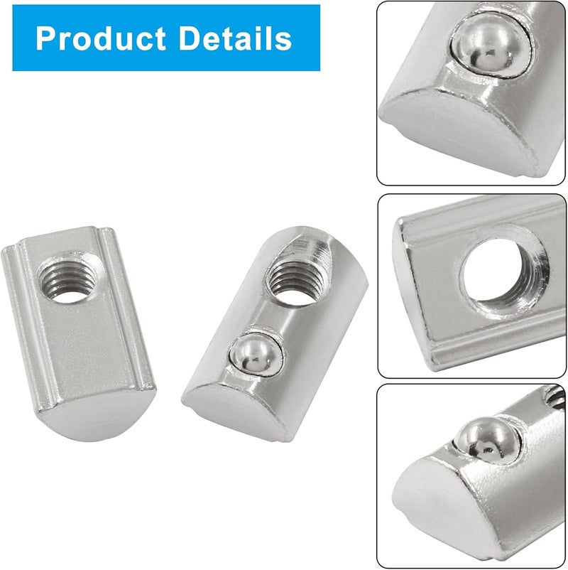 Hitefu 50PCS Roll in Spring T Nuts, 3030 Series M6 Half Round T Slot Nut - Image 3