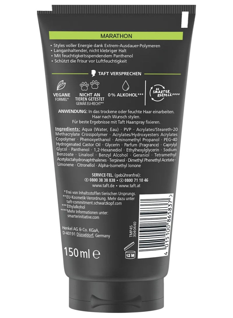 Schwarzkopf German Brand, Hair gel, Schwarzkopf TAFT Marathon Styling Gel – Up to 72 Hours Strong Hold, Water-Resistant, Extreme Endurance for an Energetic Hairstyle,150 Ml. - Image 2