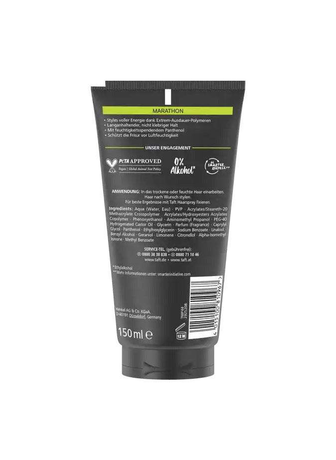 Schwarzkopf - German Brand, Hair gel, Schwarzkopf TAFT Marathon Styling Gel – Up to 72 Hours Strong Hold, Water-Resistant, Extreme Endurance for an Energetic Hairstyle,150 Ml. - Image 1