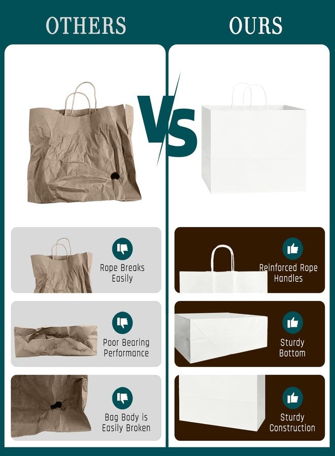 Bakepacker 60-Pack Wide Large Size Paper Bags With Handles Bulk 12.6"x4.3"x10" White Party Shopping Bags - Image 4