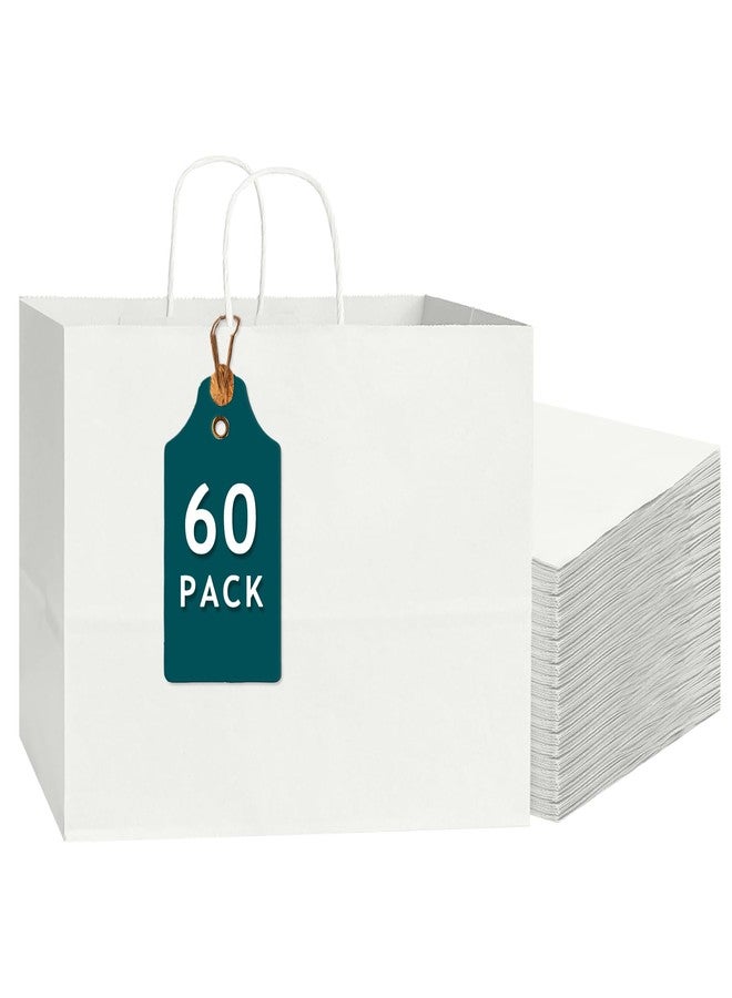 Bakepacker 60-Pack Wide Large Size Paper Bags With Handles Bulk 12.6"x4.3"x10" White Party Shopping Bags - Image 1
