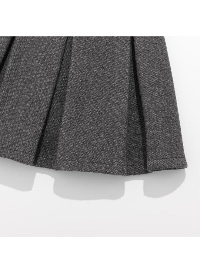 Luobobeibei Girls Pleated Skirt Autumn Winter Korean Style Children's School Woolen Skirt Flower Black 130 - Image 2
