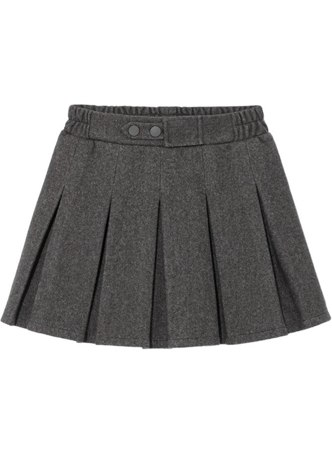 Luobobeibei Girls Pleated Skirt Autumn Winter Korean Style Children's School Woolen Skirt Flower Black 130 - Image 1
