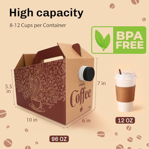 INPARALLUV 10 Pack Disposable Coffee Box Dispensers Coffee to Go Drink Containers Insulated Hot Beverage Dispenser coffee Carrier with Handle Beverage Server for Parties Catering Take Out (96 oz) - Image 2