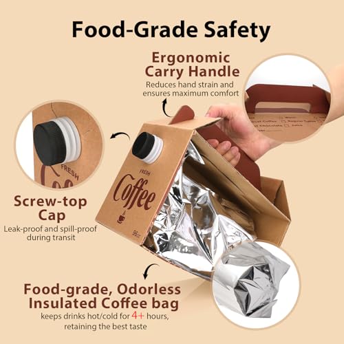 INPARALLUV 10 Pack Disposable Coffee Box Dispensers Coffee to Go Drink Containers Insulated Hot Beverage Dispenser coffee Carrier with Handle Beverage Server for Parties Catering Take Out (96 oz) - Image 3