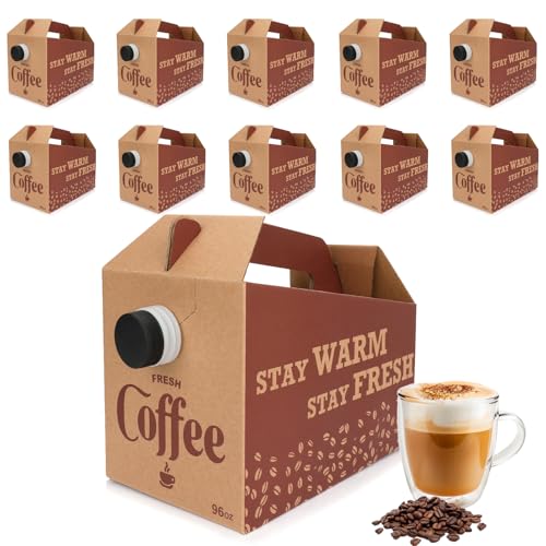 INPARALLUV 10 Pack Disposable Coffee Box Dispensers Coffee to Go Drink Containers Insulated Hot Beverage Dispenser coffee Carrier with Handle Beverage Server for Parties Catering Take Out (96 oz) - Image 1