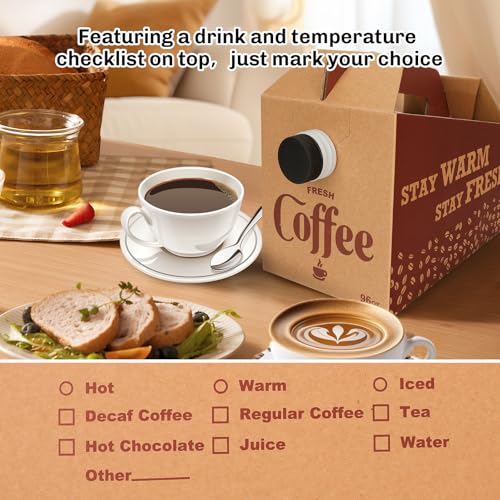INPARALLUV 10 Pack Disposable Coffee Box Dispensers Coffee to Go Drink Containers Insulated Hot Beverage Dispenser coffee Carrier with Handle Beverage Server for Parties Catering Take Out (96 oz) - Image 5
