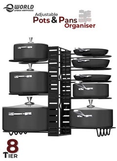 Eworld Pot Rack Organizer with 3 DIY Methods, 8 Tiers Adjustable Stand for Organising Pans and Cookware Kitchen Cabinet and Counter  - Image 1
