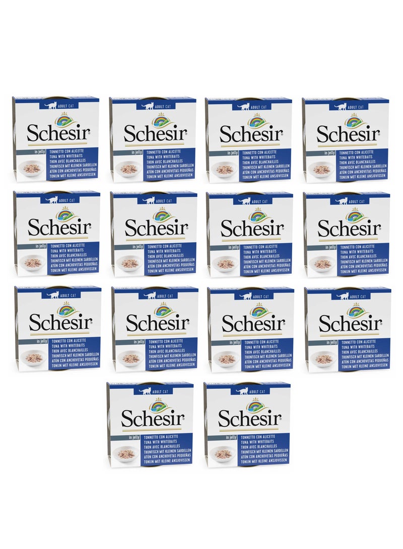Schesir Pack of Cat Can Jelly Tuna with Whitebaits 14x85g - Image 1