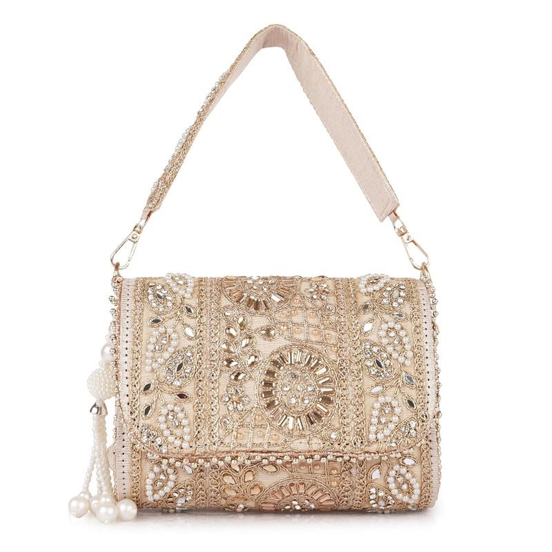 PLANX Velvet SilK Stylish Embroidery Unique Design Trendy Traditional Wedding Party Handheld Potli Bag For Women - Image 1