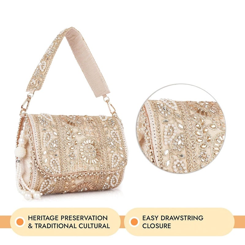 PLANX Velvet SilK Stylish Embroidery Unique Design Trendy Traditional Wedding Party Handheld Potli Bag For Women - Image 2