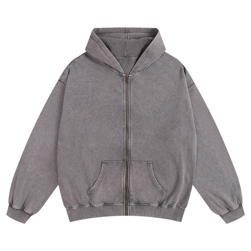 SnowElve Mens Zip Up Hoodie Women Full Zip Hoodies Vintage Acid Wash Oversized Sweatshirts Hooded Sweatshirt Streetwear(Grey,XL) - Image 1