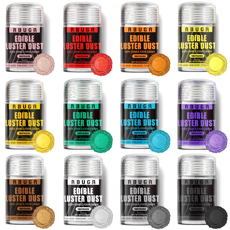 RBUGR Luster Dust Edible 12 Colors Edible Glitter Pack Cocktail Food Glitter Edible Dust Vegan Edible Shimmer Drink Powder for Cakes Cookies Chocolates Baking4g014oz - Image 3