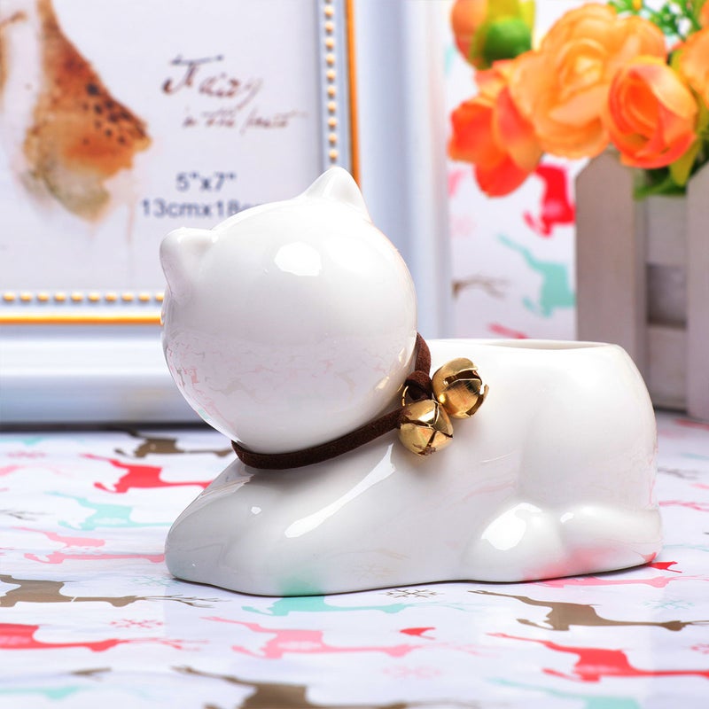 1Pc Ceramic Flower Pot Lovely Cartoon Cat Shaped Planter Pot Desktop Decoration for Home Office (without Plant) - Image 4