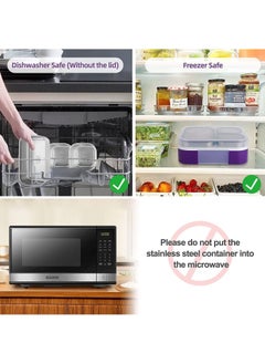 Yooyee Stainless Steel Lunch Box for Kid School, Insulated Bento Lunch Box with Bag, 3 Compartment Divided Lunch Containers with Lids, Leakproof, BFA Free, Dishwasher Safe,  1260ML Purple  - Image 5