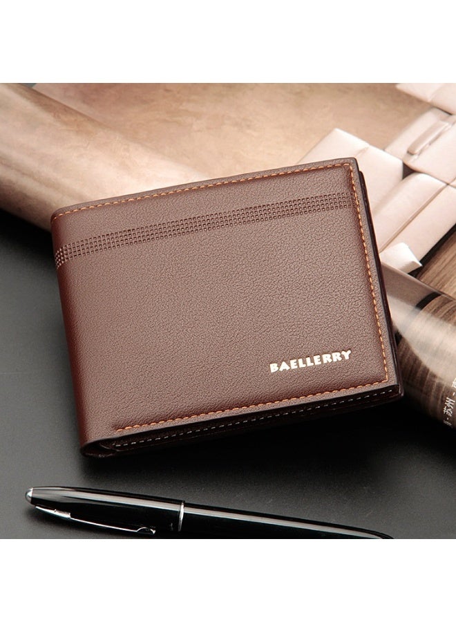 baellerry Men's Short Wallet Business Premium Men's Money Clip Multi-card Lychee Print Wallet - Image 2