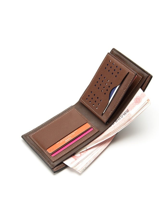 baellerry Men's Short Wallet Business Premium Men's Money Clip Multi-card Lychee Print Wallet - Image 4