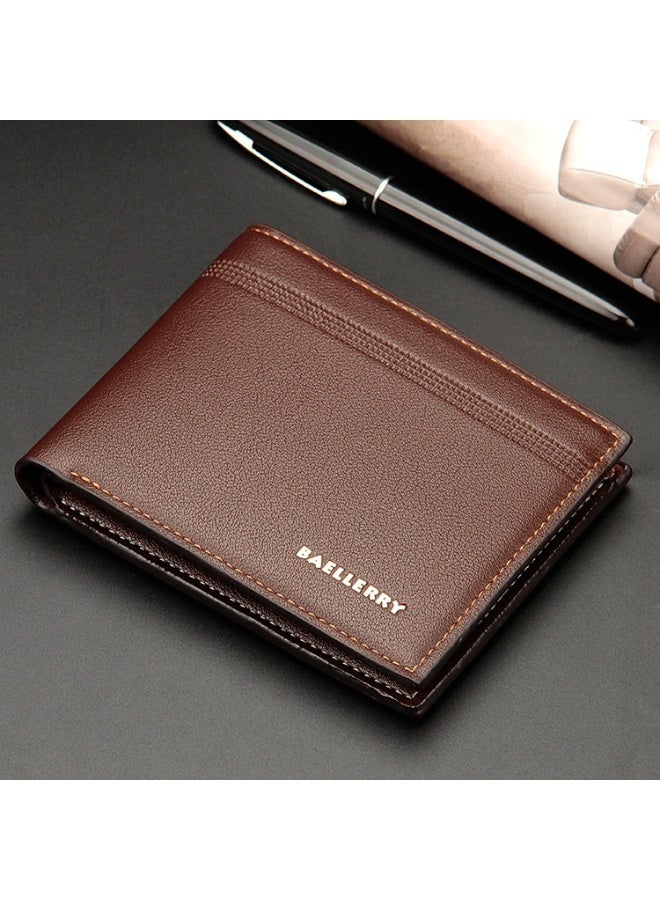 baellerry Men's Short Wallet Business Premium Men's Money Clip Multi-card Lychee Print Wallet - Image 3