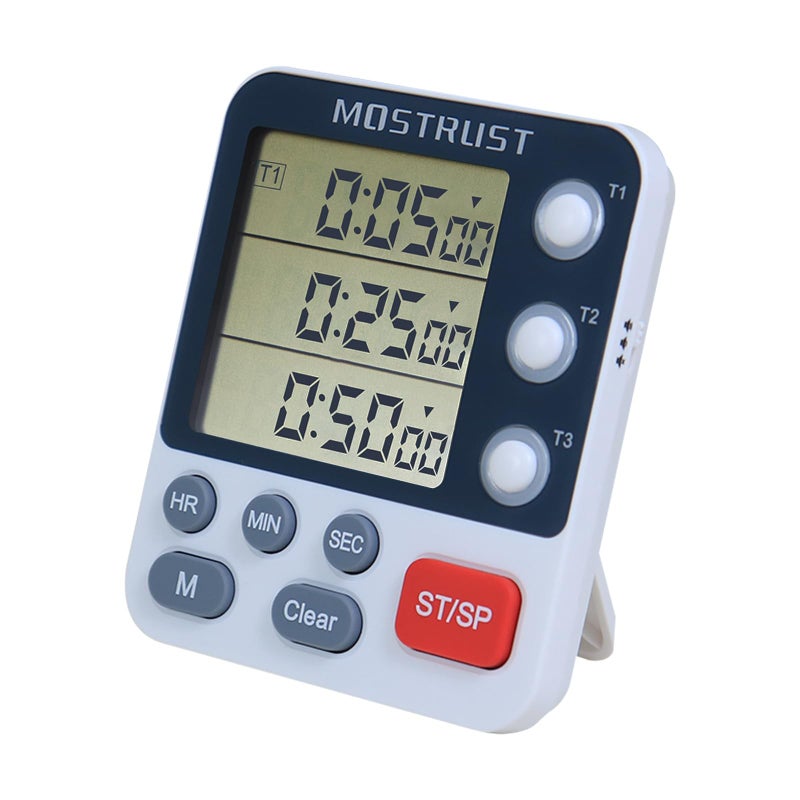 Digital Dual Kitchen Timer 3 Channels Count Downup Triple Cooking Timer for Baking Magnetic MemoryPreset LargeDisplay Adjustable Alarm Volume Multi Times Management 3A Battery Included White