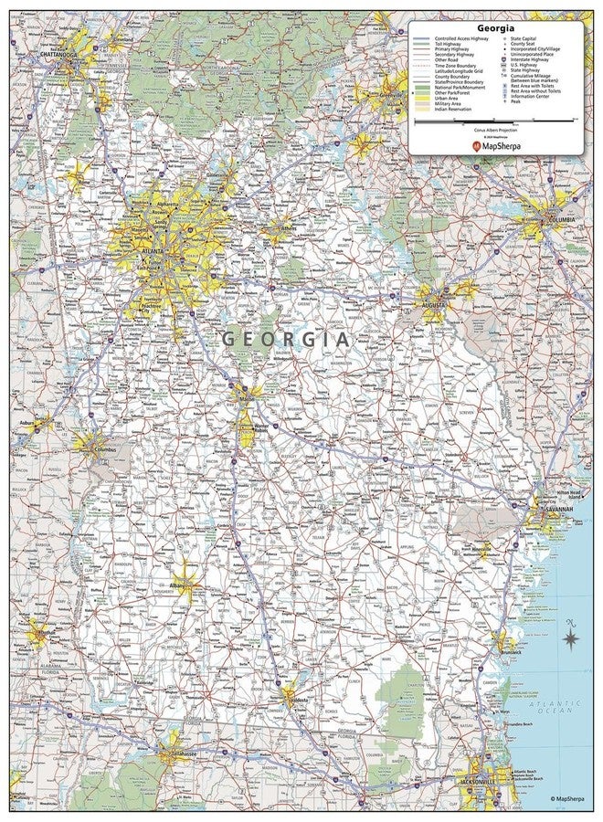MapSherpa: Georgia State Wall Map - 24 x 30 inch Poster - Front Lamination - Image 1