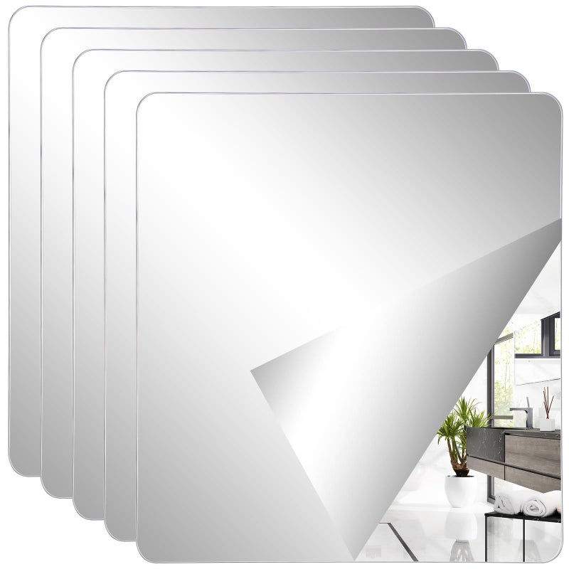 بلاط مرايا غير قابل للكسر ذاتية اللصق 20x20 سم 4 قطع لتزيين الحائط - Image 2