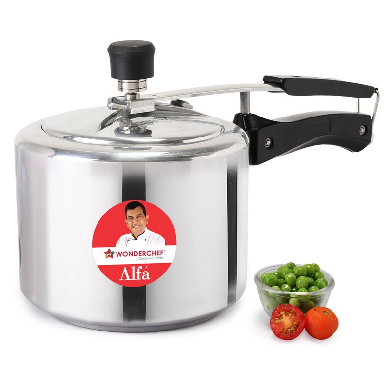Wonderchef Alfa Aluminium Inner Lid Pressure Cooker | 3 Litre | Sautéing, Steaming, Frying, Boiling, Pressure Cooking | Induction and Gas Cooktops Friendly | BIS Approved | Cool Touch Handles - Image 2