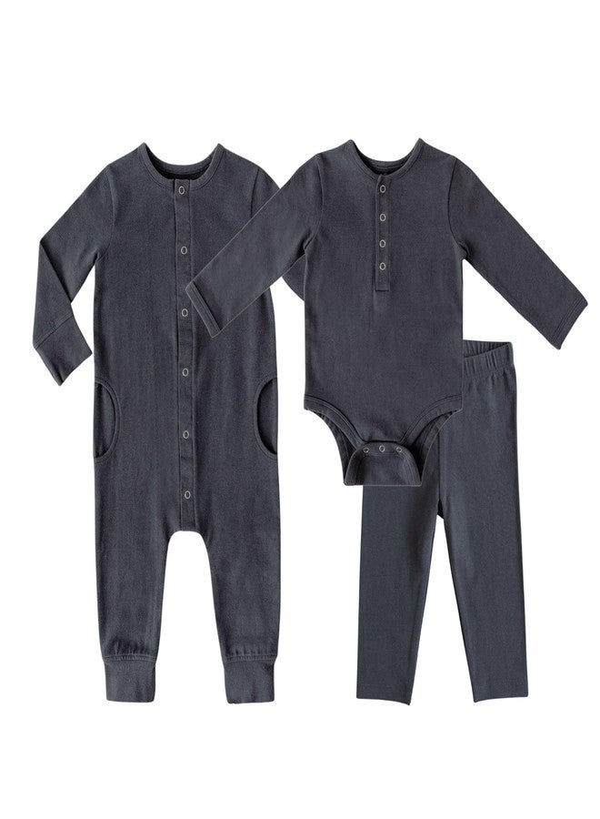 PEHR Baby’s First Essentials Set, Fountain Blue | 100% Organic Cotton, 3-Piece Unisex Newborn Gift Set | Long Sleeve One-Piece, Romper, and Leggings (0–3M) - Image 1
