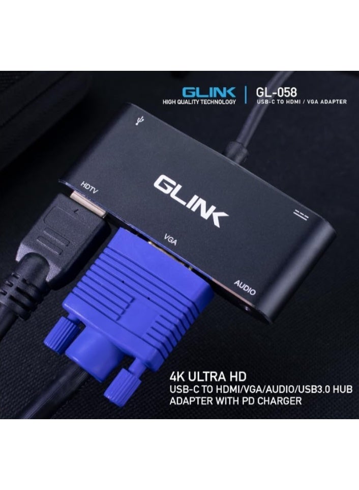 جلينك محول GLINK GL-058 من نوع USB-C إلى HDTV/VGA بدقة 4K - Image 3