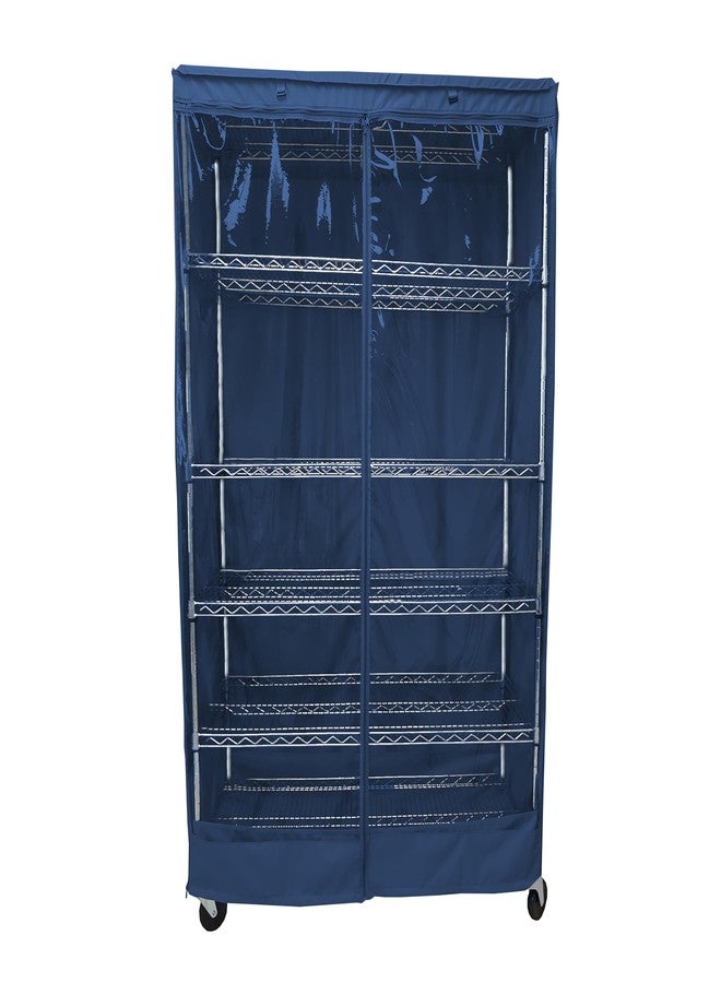 Formosa Covers Storage Shelving Rack Cover with One See Through PVC Panel in Color Dusty Blue Size 36" W x 18" D x 72" H - Image 1