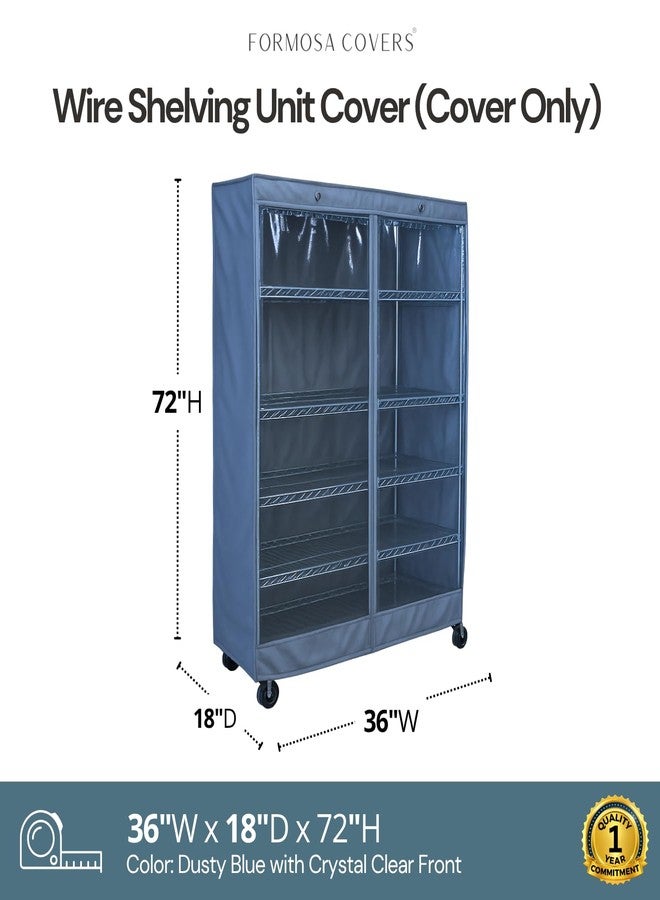 Formosa Covers Storage Shelving Rack Cover with One See Through PVC Panel in Color Dusty Blue Size 36" W x 18" D x 72" H - Image 2
