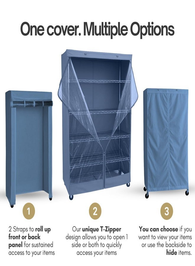 Formosa Covers Storage Shelving Rack Cover with One See Through PVC Panel in Color Dusty Blue Size 36" W x 18" D x 72" H - Image 3