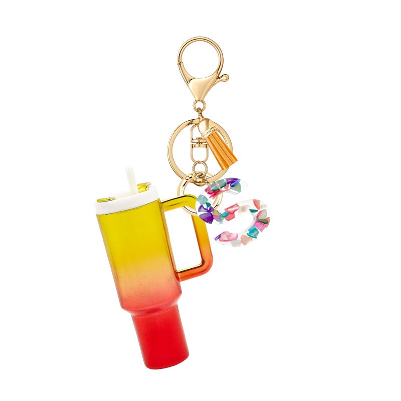Beofinest Mini Tumbler Chapstick Holder Keychain, Initial Letter Stanley Cup Charms Fashion Tassel Keychain for Backpack - Image 1
